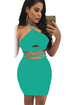 Sexy Olive Two-piece Spaghetti Halter Club Dress